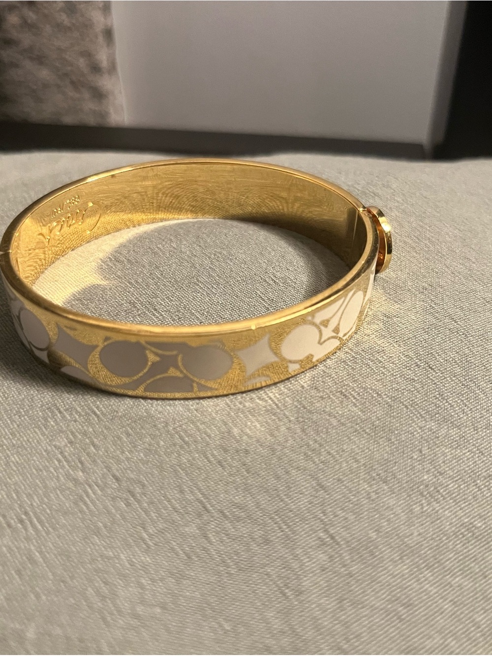 Coach Gold-Tone Bracelet with White Signature Enamel